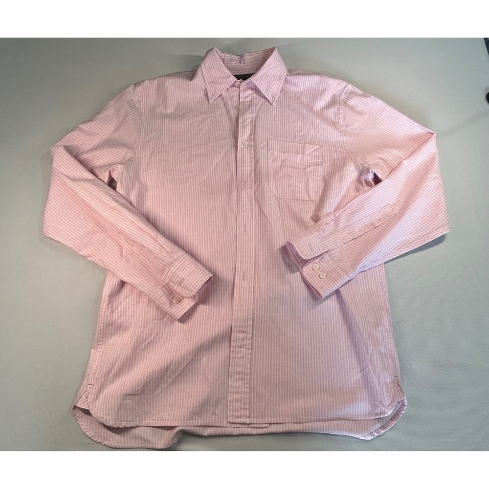 Banana Republic Mens Pink White Striped Organic Cotton Button Down Shirt Medium